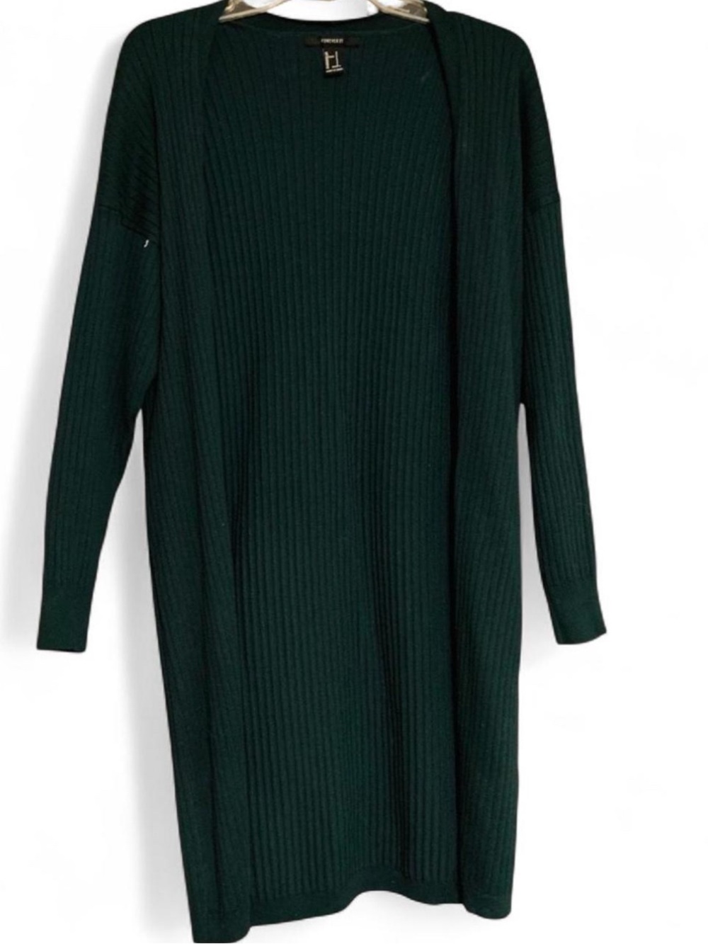 Forever 21 Dark Green Ribbed Open Cardigan